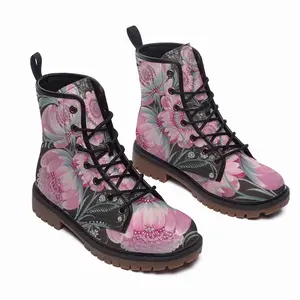 Men Pastel Flowers Leather Work Boots