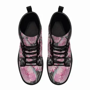 Men Pastel Flowers Leather Work Boots