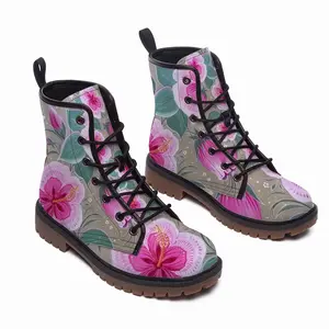 Men Purple Flowerbed Leather Work Boots