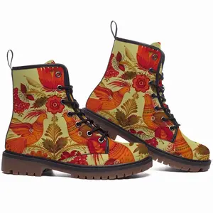 Men Flower In A Pot Leather Work Boots