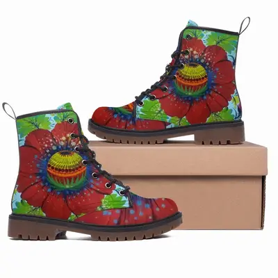 Men Flower Planet Leather Work Boots