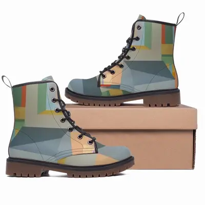 Men Grey & Green Leather Work Boots