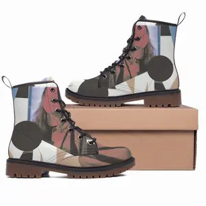 Men Geometry Girl Collage Leather Work Boots