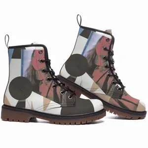 Men Geometry Girl Collage Leather Work Boots