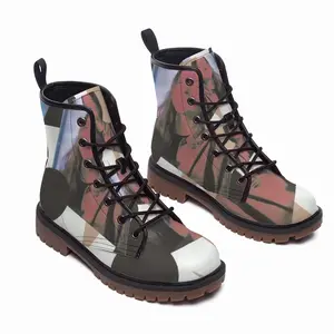 Men Geometry Girl Collage Leather Work Boots