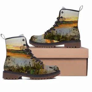 Men Idyllic Scenic Summer Sunset Landscape Leather Work Boots