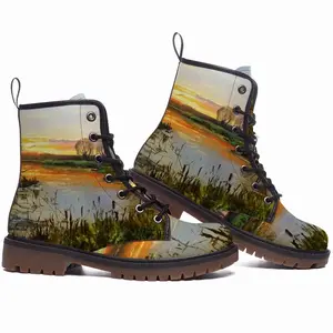 Men Idyllic Scenic Summer Sunset Landscape Leather Work Boots