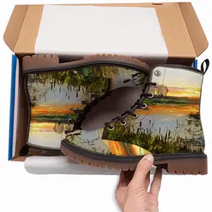 Men Idyllic Scenic Summer Sunset Landscape Leather Work Boots