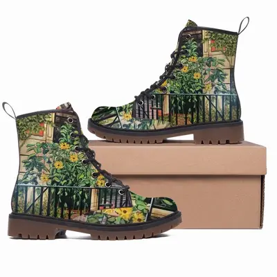 Men Sunflowers New York City Leather Work Boots