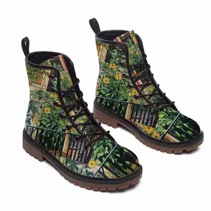 Men Sunflowers New York City Leather Work Boots