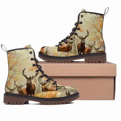 Men Deer Family In An Autumn Forest Leather Work Boots