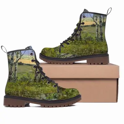 Men Birch Trees At Sunrise Leather Work Boots