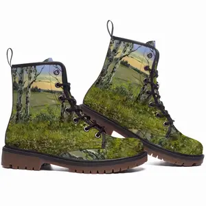 Men Birch Trees At Sunrise Leather Work Boots