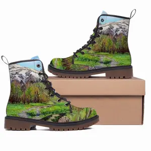 Men Impressionist Snow Mountains Leather Work Boots