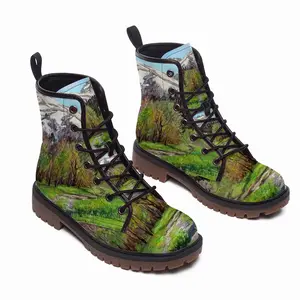 Men Impressionist Snow Mountains Leather Work Boots