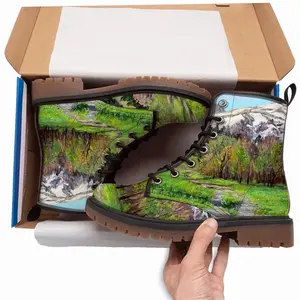 Men Impressionist Snow Mountains Leather Work Boots