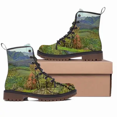 Men Mountains Landscape Leather Work Boots