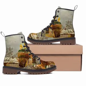 Men Russian Orthodox Church With Golden Domes Leather Work Boots