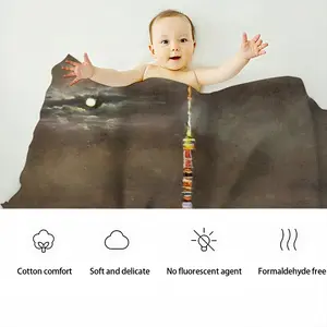 Moscow Tv Tower Full Moon Night Baby Flannel Blanket (Horizontal)