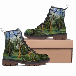 Men Blooming Apple And Pear Trees Leather Work Boots