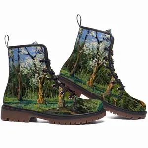 Men Blooming Apple And Pear Trees Leather Work Boots