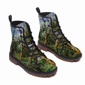 Men Blooming Apple And Pear Trees Leather Work Boots