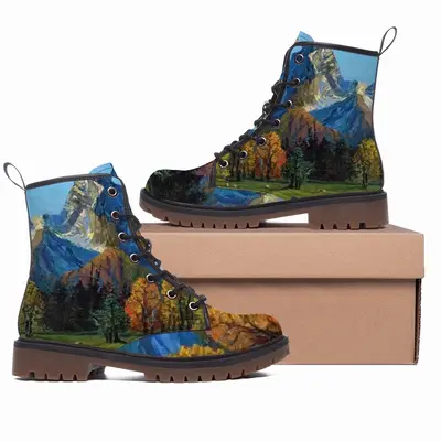 Men High Mountains Landscape Leather Work Boots