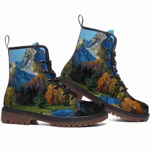 Men High Mountains Landscape Leather Work Boots