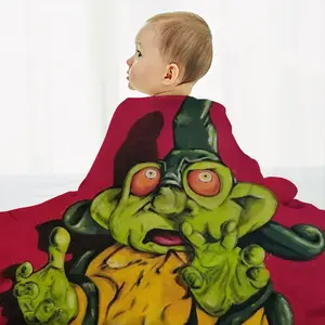 Green Alien Wizard Baby Flannel Blanket (Horizontal)