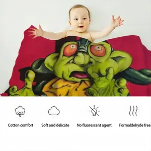 Green Alien Wizard Baby Flannel Blanket (Horizontal)