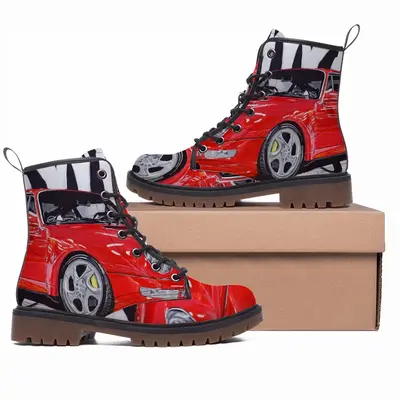 Men Porsche Turbo Red Leather Work Boots