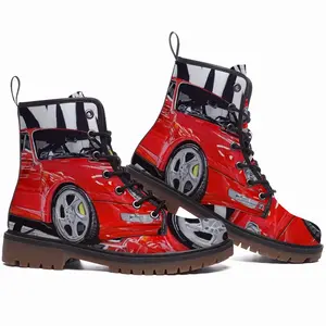 Men Porsche Turbo Red Leather Work Boots