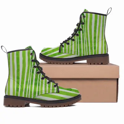 Men Green Lines Leather Work Boots