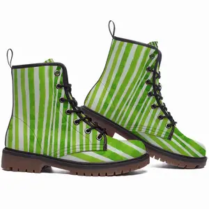 Men Green Lines Leather Work Boots