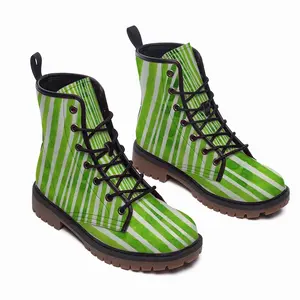 Men Green Lines Leather Work Boots