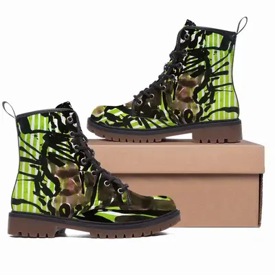 Men Horse On A Green Line Leather Work Boots