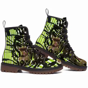 Men Horse On A Green Line Leather Work Boots