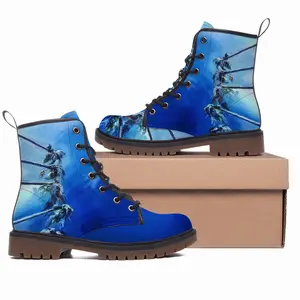 Men Miami Palms - Summer Blue Sky Sea Leather Work Boots