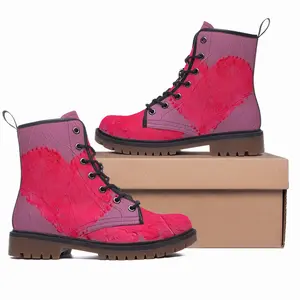 Men Flashy Pink Heart Leather Work Boots