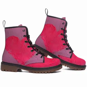 Men Flashy Pink Heart Leather Work Boots