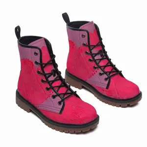 Men Flashy Pink Heart Leather Work Boots