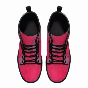 Men Flashy Pink Heart Leather Work Boots