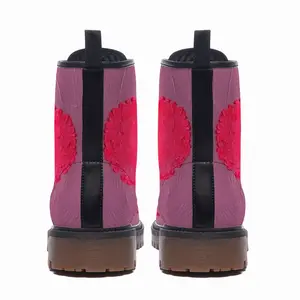 Men Flashy Pink Heart Leather Work Boots