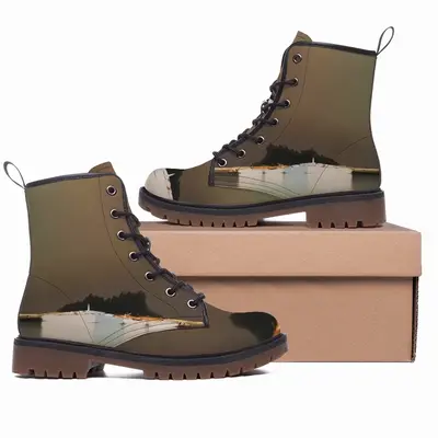 Men Lagoon With 2 Boats And Trees In Taupe And Green Light Leather Work Boots