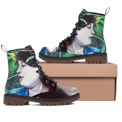 Men Flower Child Leather Work Boots