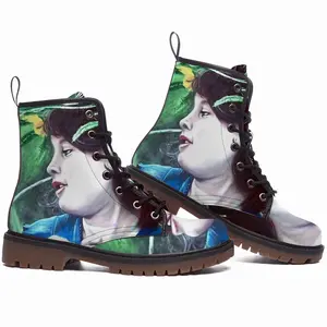 Men Flower Child Leather Work Boots