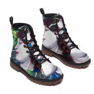 Men Flower Child Leather Work Boots