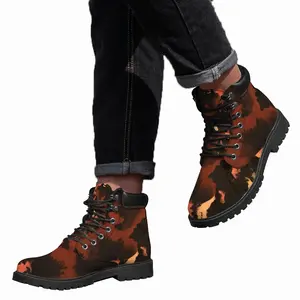 Men Orange Black Mid Top Boots