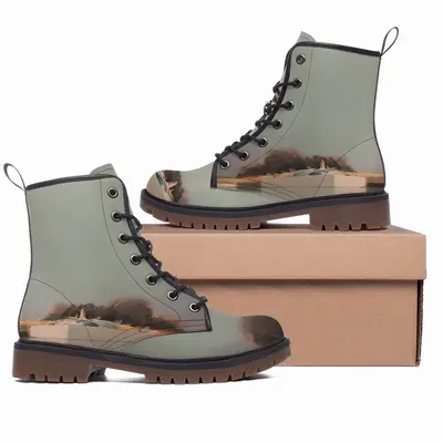 Men Green Lagoon With One Boat Leather Work Boots