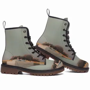 Men Green Lagoon With One Boat Leather Work Boots